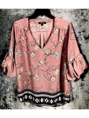 Charmed By Eve Floral Print Blouse With Ruffle Sleeves Large
